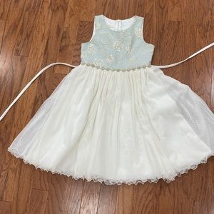 white and teal dress